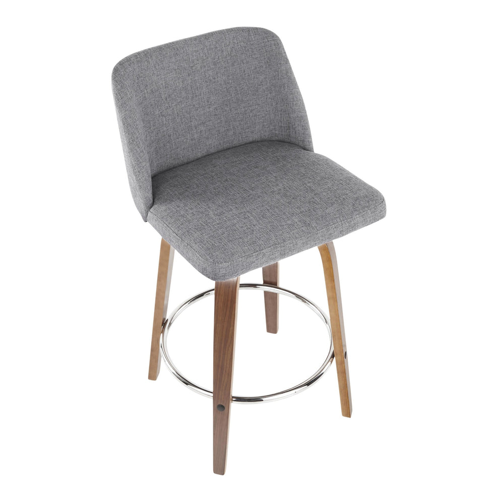 Toriano Mid-Century Modern Counter Stool in Walnut and Blue Fabric By LumiSource - Set of 2 | Counter Stools | Modishstore - 34