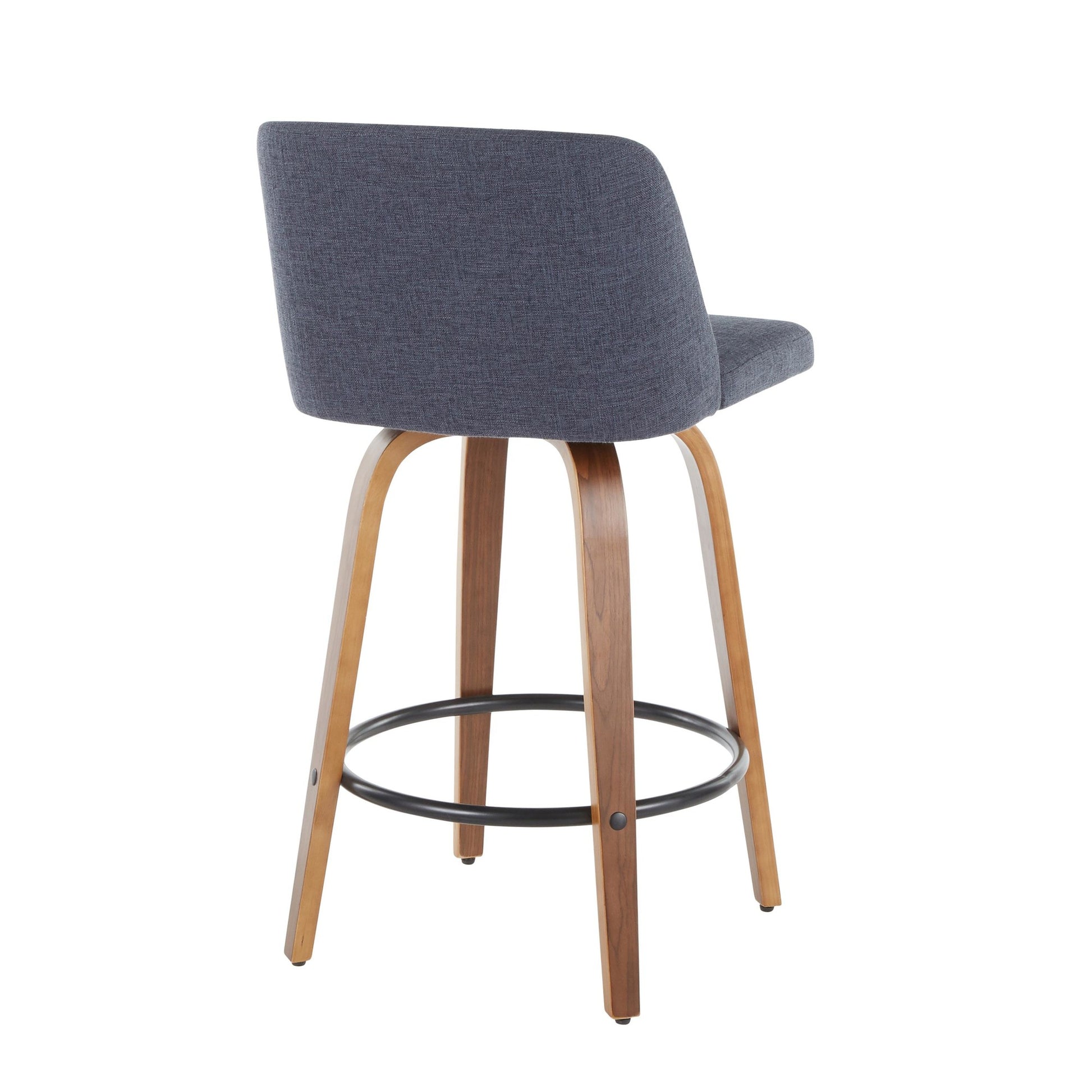 Toriano Mid-Century Modern Counter Stool in Walnut and Blue Fabric By LumiSource - Set of 2 | Counter Stools | Modishstore - 10