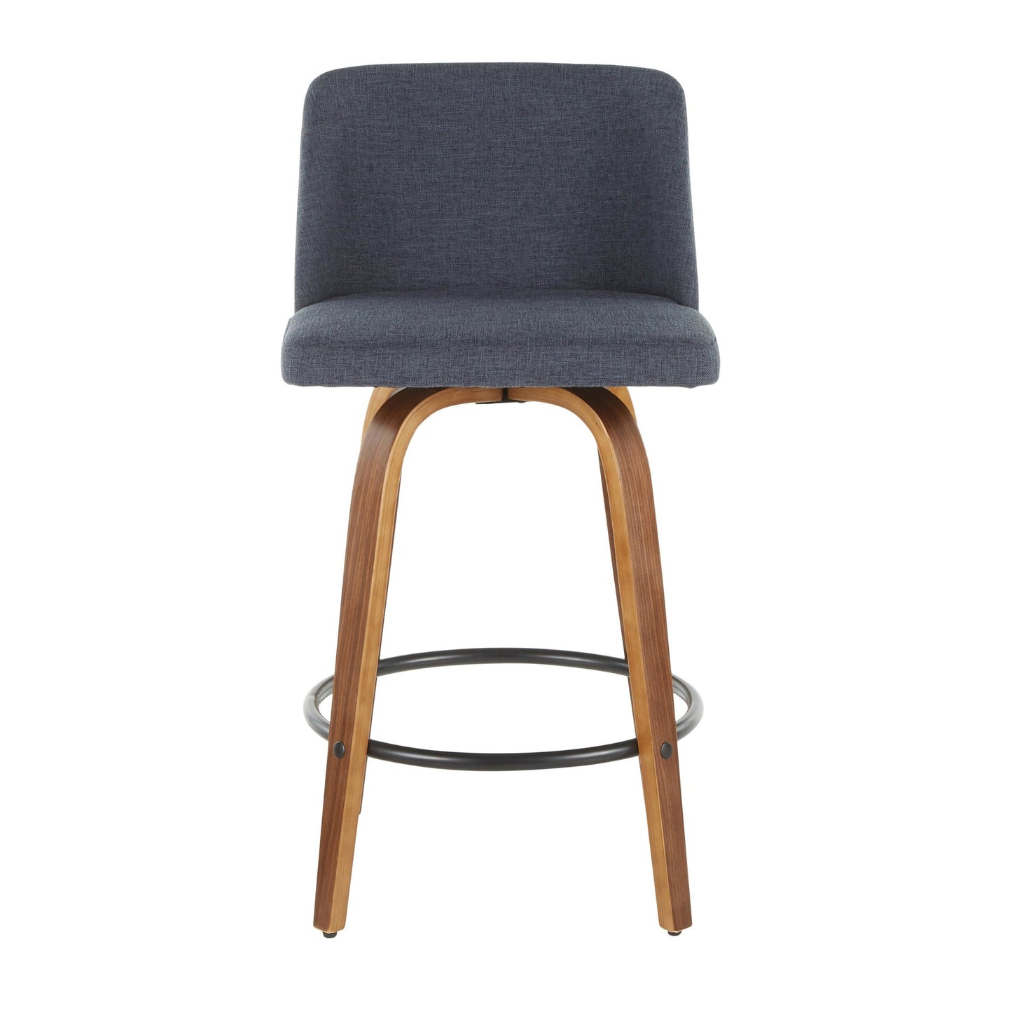 Toriano Mid-Century Modern Counter Stool in Walnut and Blue Fabric By LumiSource - Set of 2 | Counter Stools | Modishstore - 3