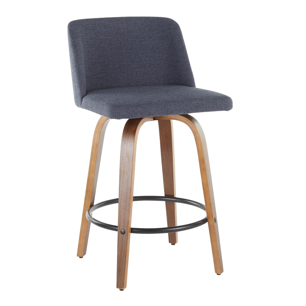 Toriano Mid-Century Modern Counter Stool in Walnut and Blue Fabric By LumiSource - Set of 2 | Counter Stools | Modishstore - 8