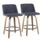 Toriano Mid-Century Modern Counter Stool in Walnut and Blue Fabric By LumiSource - Set of 2 | Counter Stools | Modishstore - 2