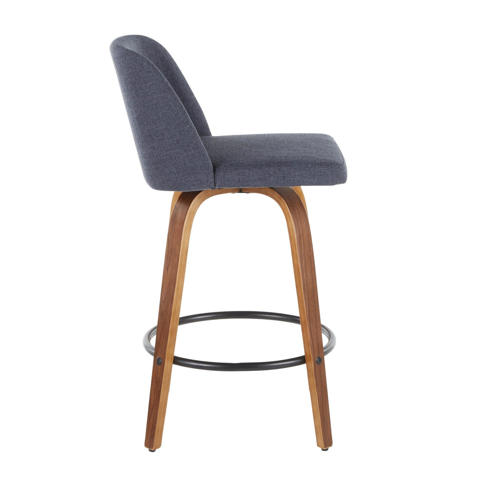 Toriano Mid-Century Modern Counter Stool in Walnut and Blue Fabric By LumiSource - Set of 2 | Counter Stools | Modishstore - 9