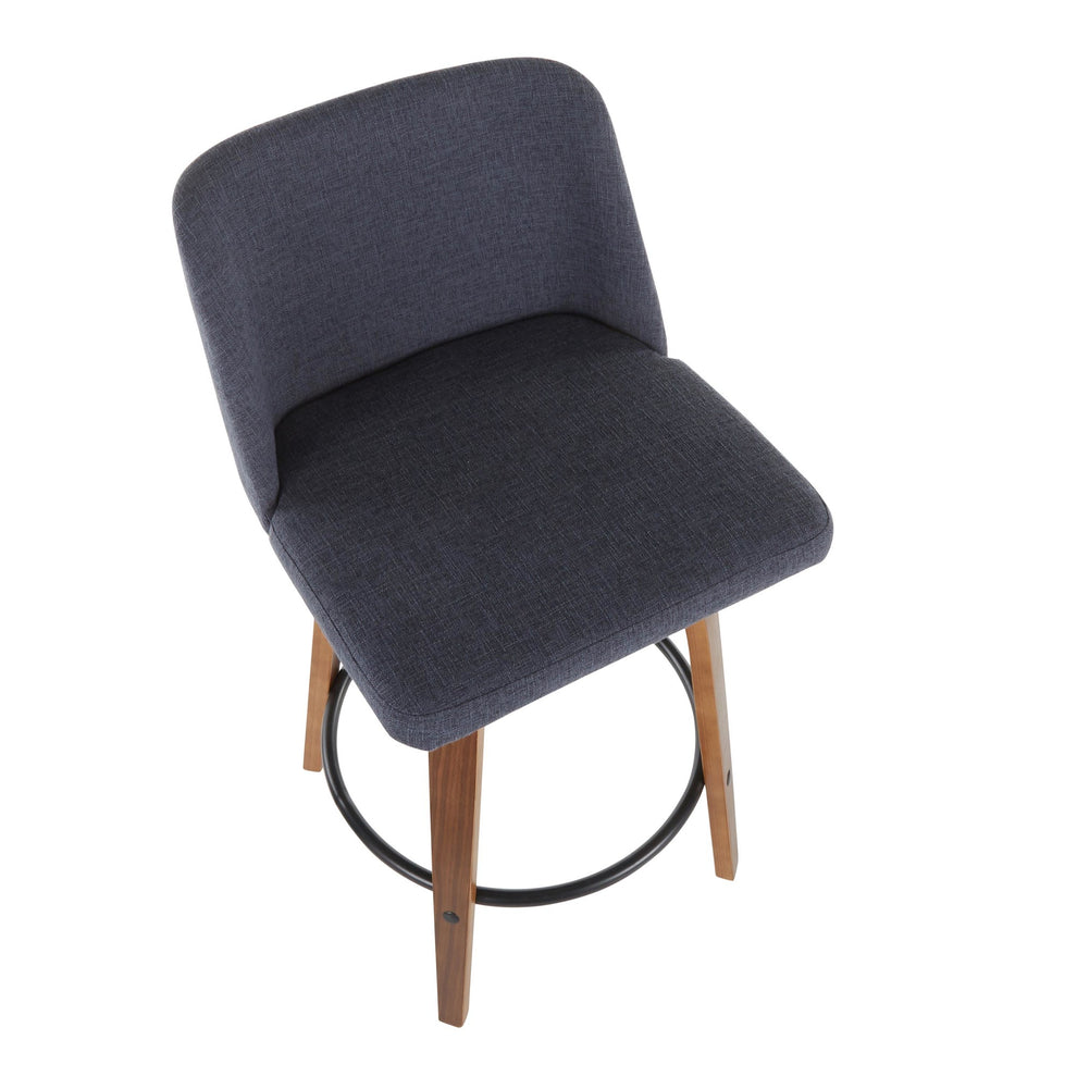 Toriano Mid-Century Modern Counter Stool in Walnut and Blue Fabric By LumiSource - Set of 2 | Counter Stools | Modishstore - 4