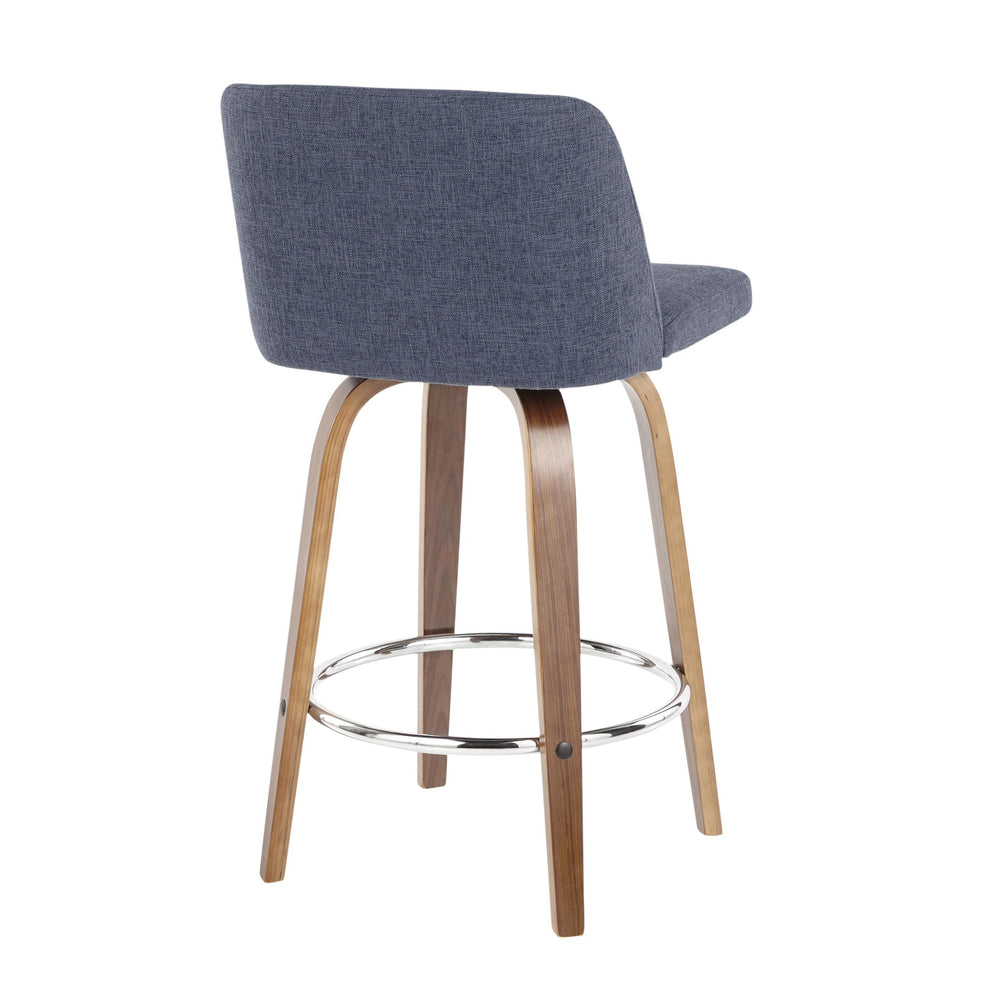 Toriano Mid-Century Modern Counter Stool in Walnut and Blue Fabric By LumiSource - Set of 2 | Counter Stools | Modishstore - 10