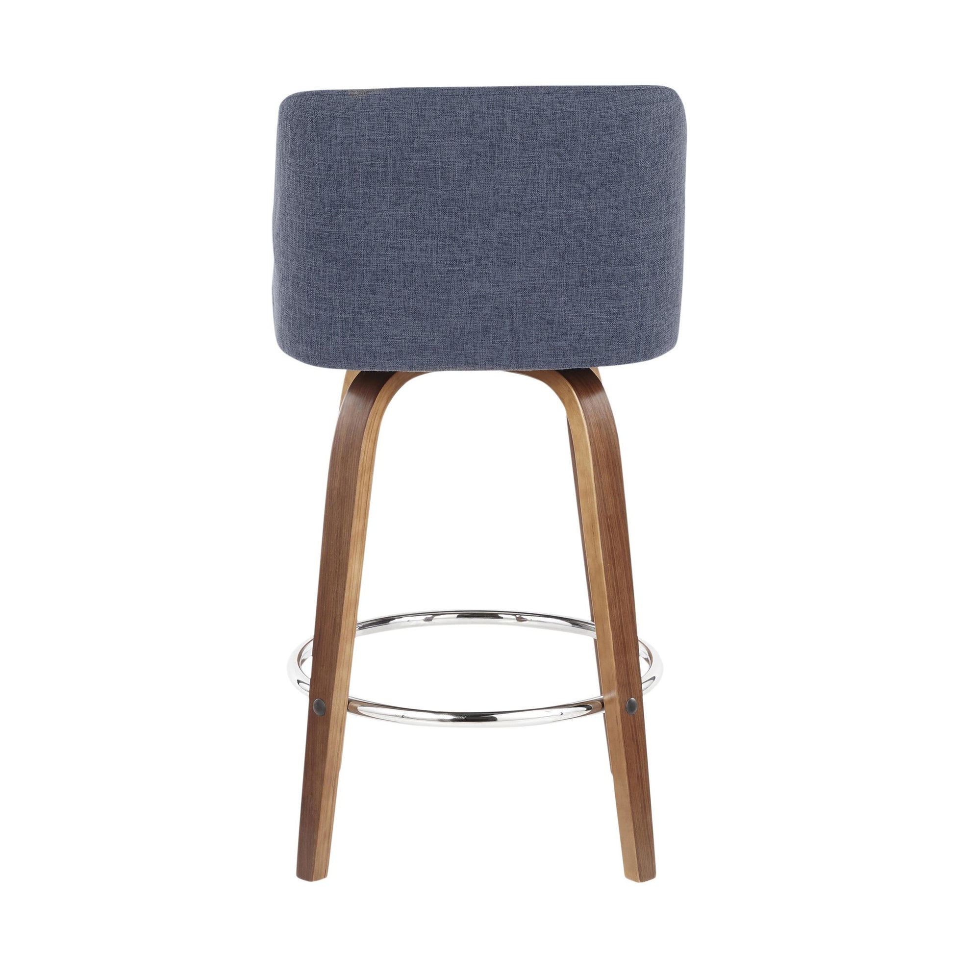 Toriano Mid-Century Modern Counter Stool in Walnut and Blue Fabric By LumiSource - Set of 2 | Counter Stools | Modishstore - 11