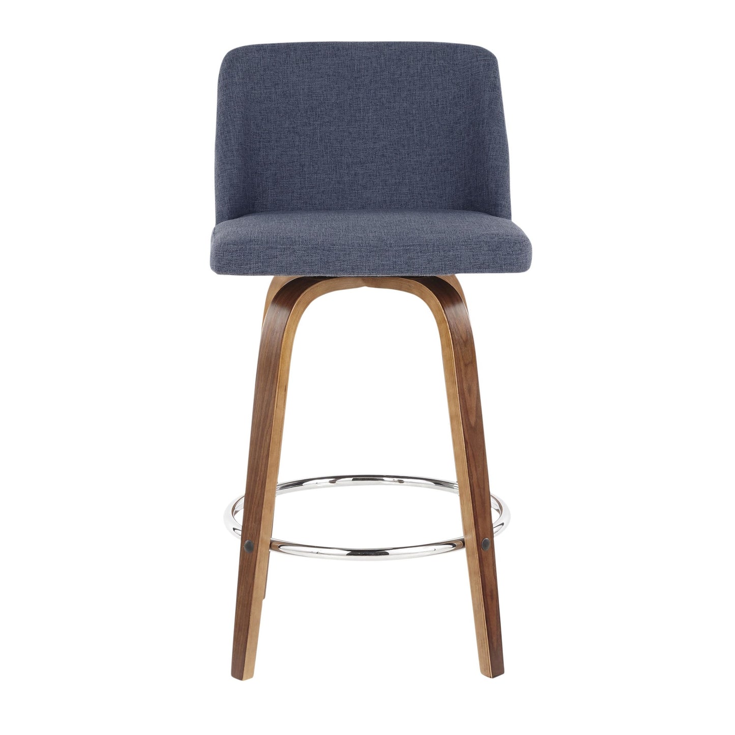 Toriano Mid-Century Modern Counter Stool in Walnut and Blue Fabric By LumiSource - Set of 2 | Counter Stools | Modishstore - 3
