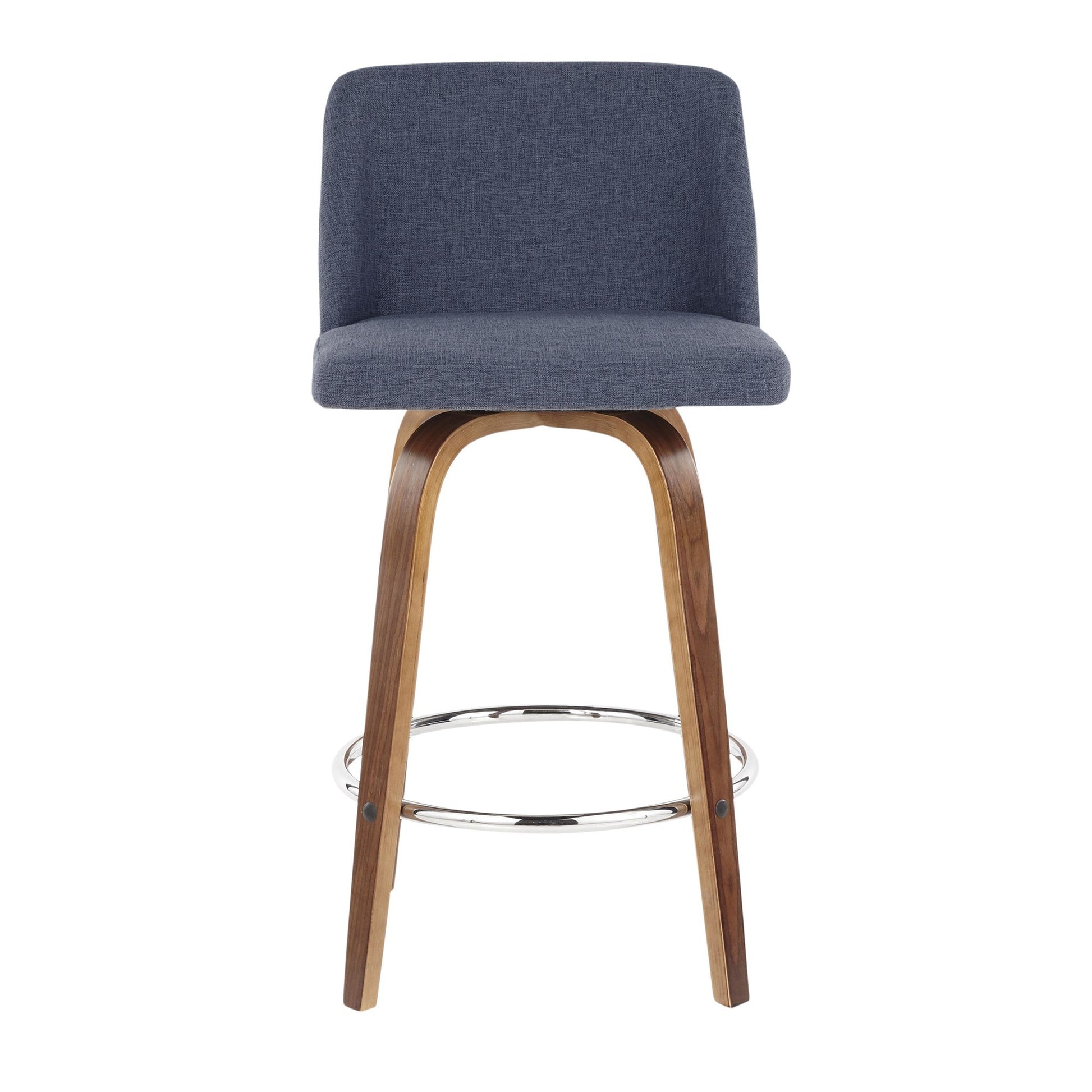 Toriano Mid-Century Modern Counter Stool in Walnut and Blue Fabric By LumiSource - Set of 2 | Counter Stools | Modishstore - 3