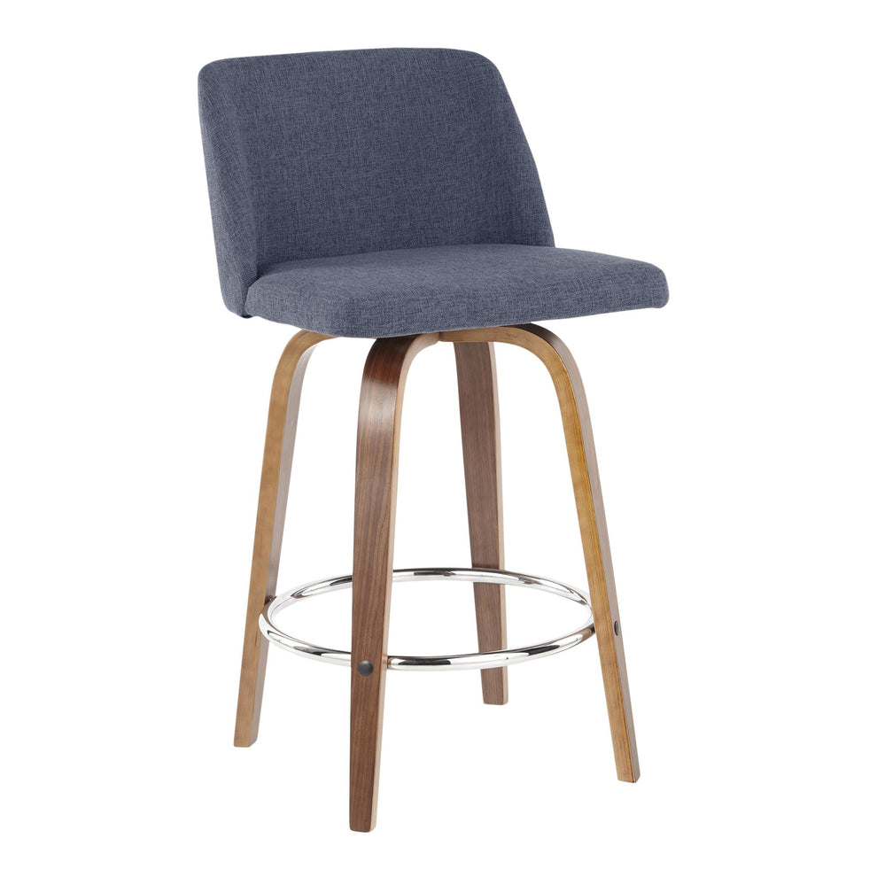 Toriano Mid-Century Modern Counter Stool in Walnut and Blue Fabric By LumiSource - Set of 2 | Counter Stools | Modishstore - 8