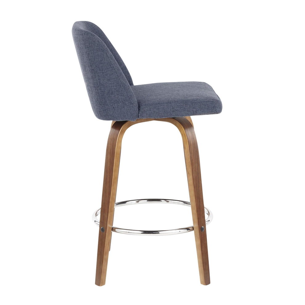 Toriano Mid-Century Modern Counter Stool in Walnut and Blue Fabric By LumiSource - Set of 2 | Counter Stools | Modishstore - 9