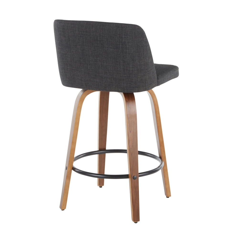 Toriano Mid-Century Modern Counter Stool in Walnut and Blue Fabric By LumiSource - Set of 2 | Counter Stools | Modishstore - 20