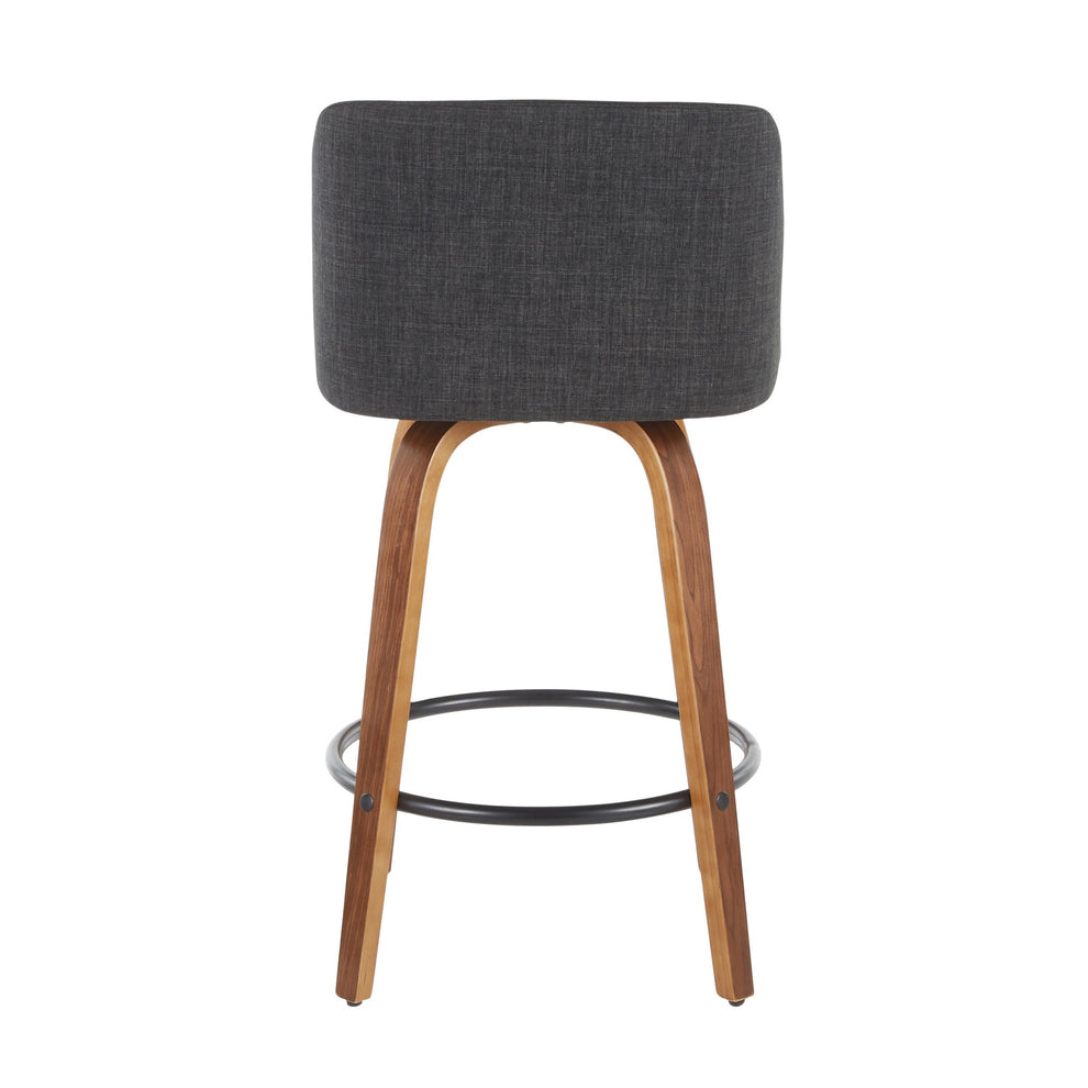 Toriano Mid-Century Modern Counter Stool in Walnut and Blue Fabric By LumiSource - Set of 2 | Counter Stools | Modishstore - 21