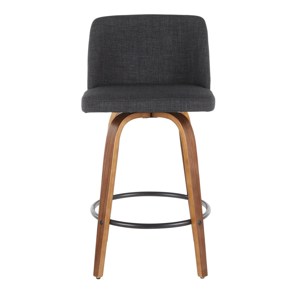Toriano Mid-Century Modern Counter Stool in Walnut and Blue Fabric By LumiSource - Set of 2 | Counter Stools | Modishstore - 13