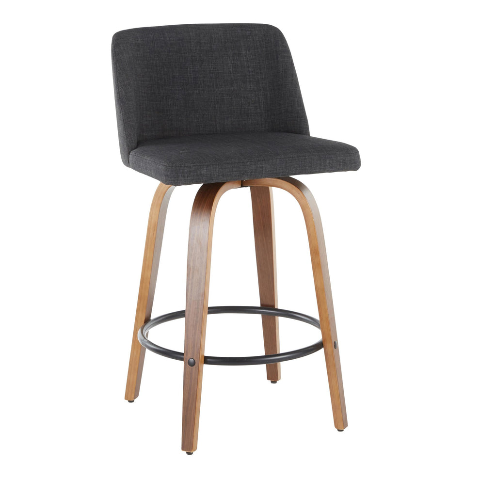Toriano Mid-Century Modern Counter Stool in Walnut and Blue Fabric By LumiSource - Set of 2 | Counter Stools | Modishstore - 18