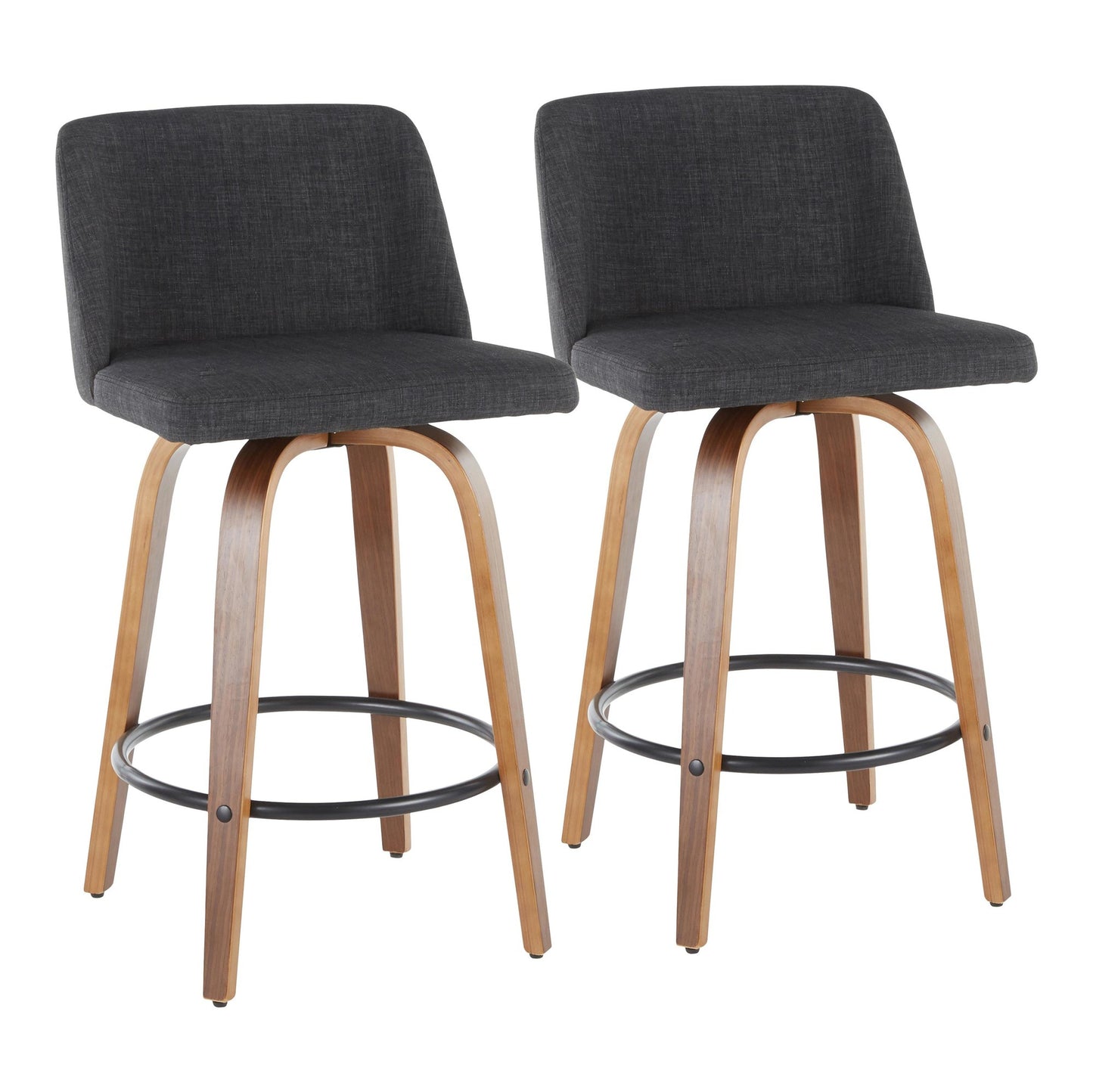 Toriano Mid-Century Modern Counter Stool in Walnut and Blue Fabric By LumiSource - Set of 2 | Counter Stools | Modishstore - 12
