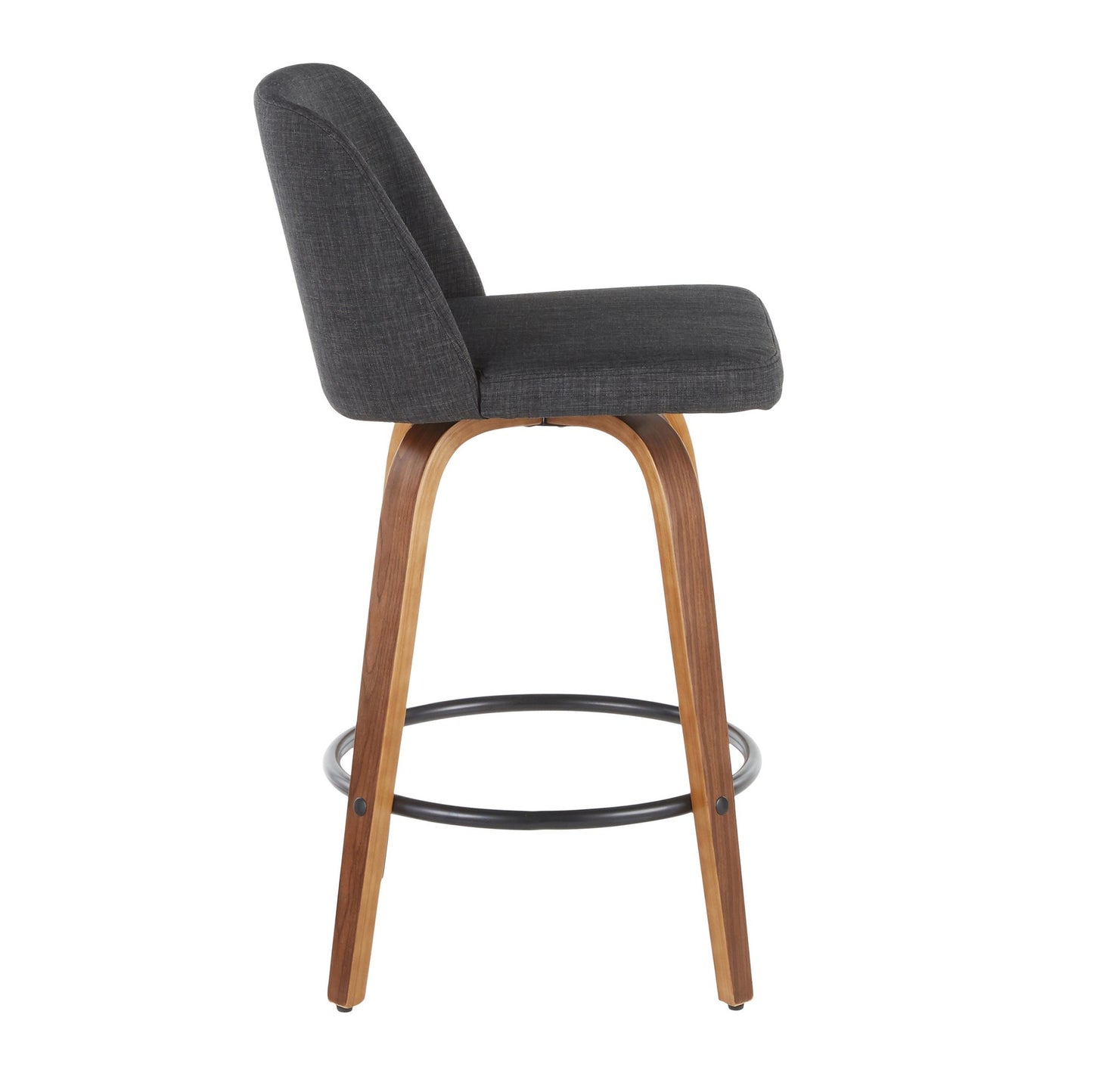 Toriano Mid-Century Modern Counter Stool in Walnut and Blue Fabric By LumiSource - Set of 2 | Counter Stools | Modishstore - 19