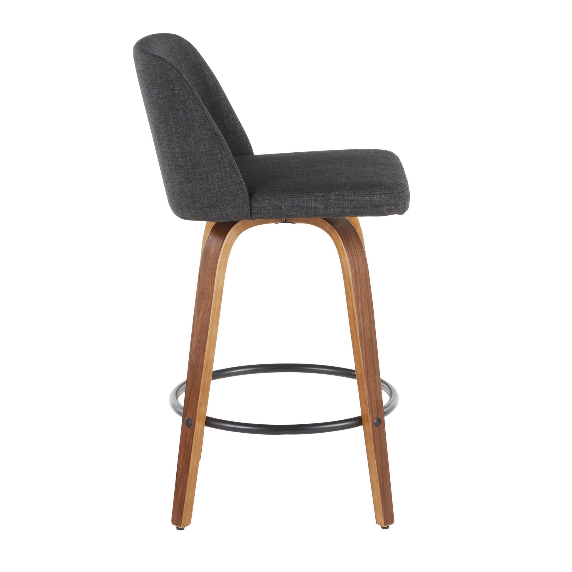 Toriano Mid-Century Modern Counter Stool in Walnut and Blue Fabric By LumiSource - Set of 2 | Counter Stools | Modishstore - 19