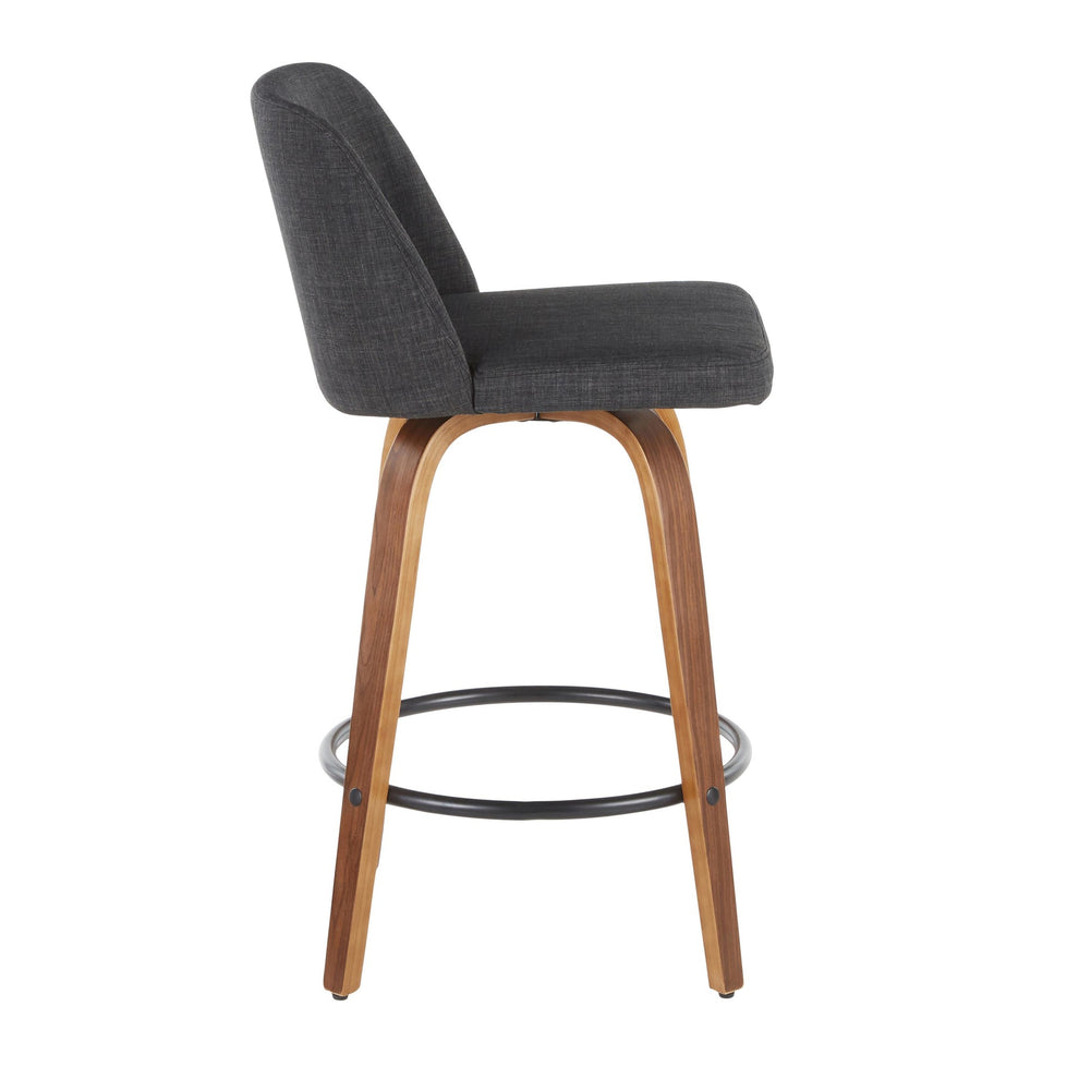 Toriano Mid-Century Modern Counter Stool in Walnut and Blue Fabric By LumiSource - Set of 2 | Counter Stools | Modishstore - 19