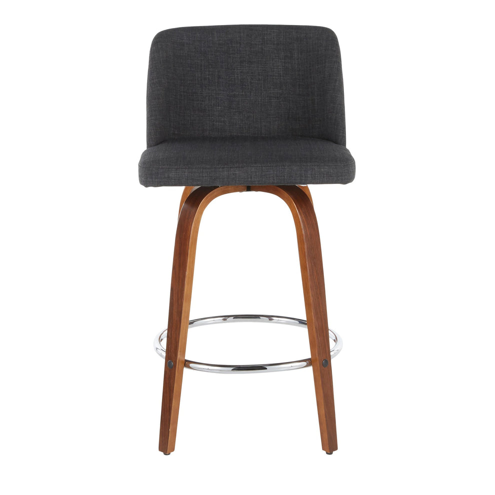 Toriano Mid-Century Modern Counter Stool in Walnut and Blue Fabric By LumiSource - Set of 2 | Counter Stools | Modishstore - 13