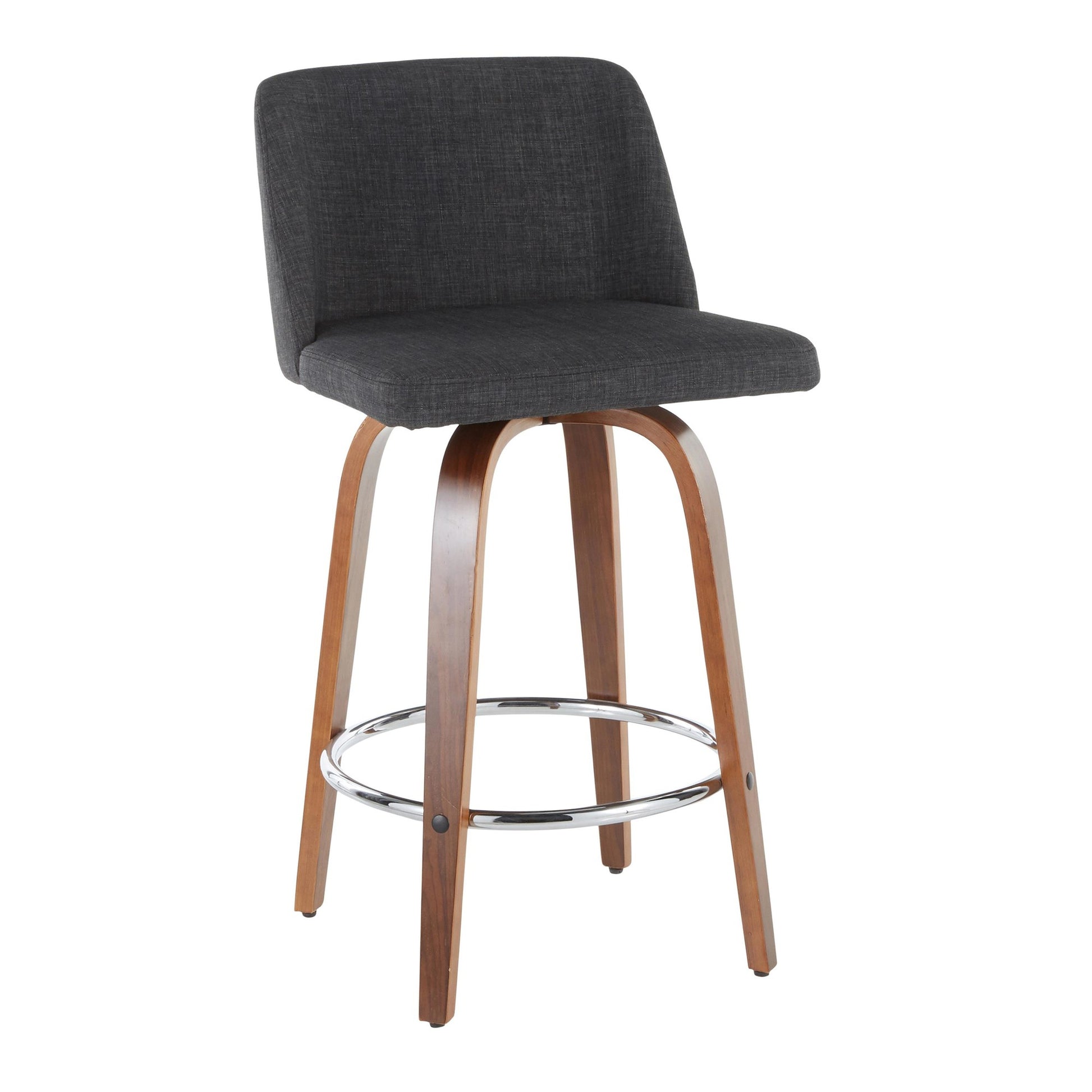 Toriano Mid-Century Modern Counter Stool in Walnut and Blue Fabric By LumiSource - Set of 2 | Counter Stools | Modishstore - 18