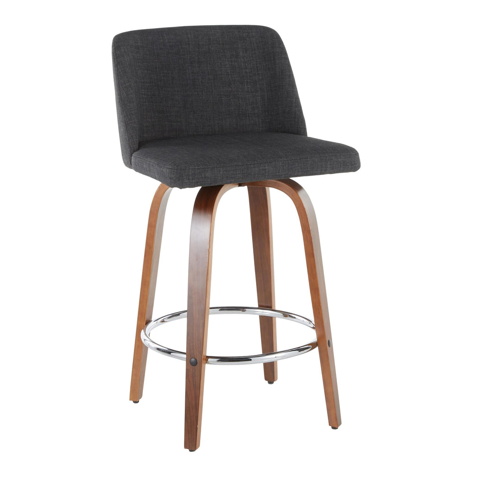 Toriano Mid-Century Modern Counter Stool in Walnut and Blue Fabric By LumiSource - Set of 2 | Counter Stools | Modishstore - 18