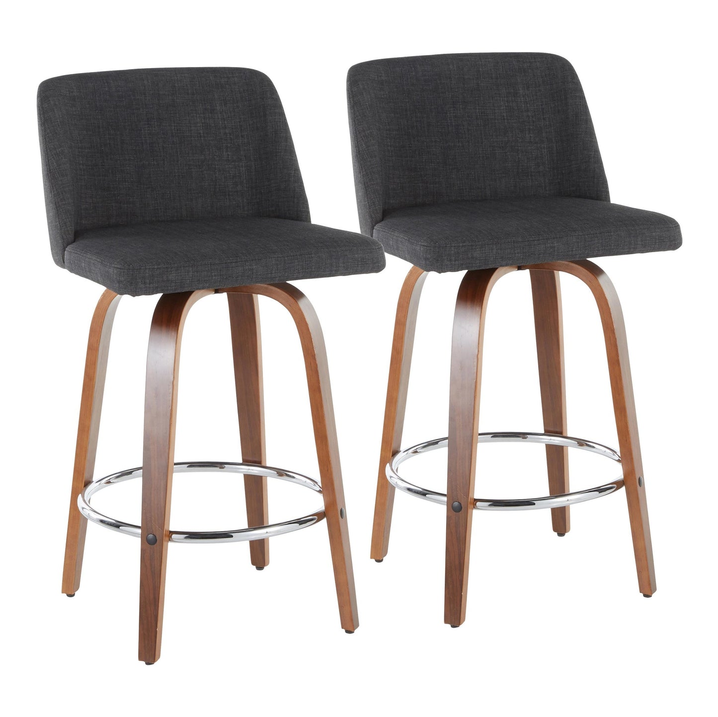 Toriano Mid-Century Modern Counter Stool in Walnut and Blue Fabric By LumiSource - Set of 2 | Counter Stools | Modishstore - 12