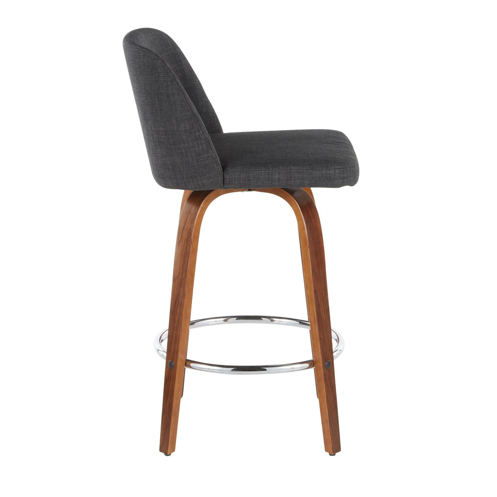 Toriano Mid-Century Modern Counter Stool in Walnut and Blue Fabric By LumiSource - Set of 2 | Counter Stools | Modishstore - 19