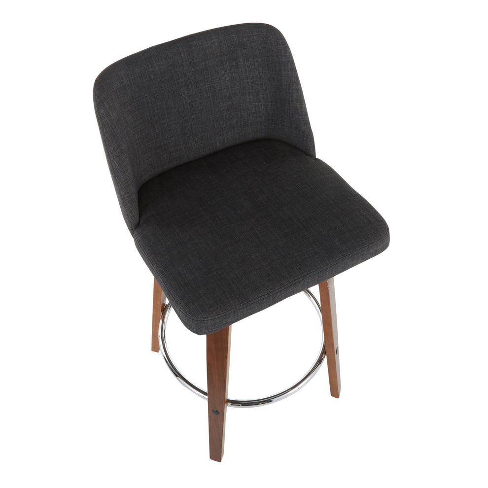 Toriano Mid-Century Modern Counter Stool in Walnut and Blue Fabric By LumiSource - Set of 2 | Counter Stools | Modishstore - 14
