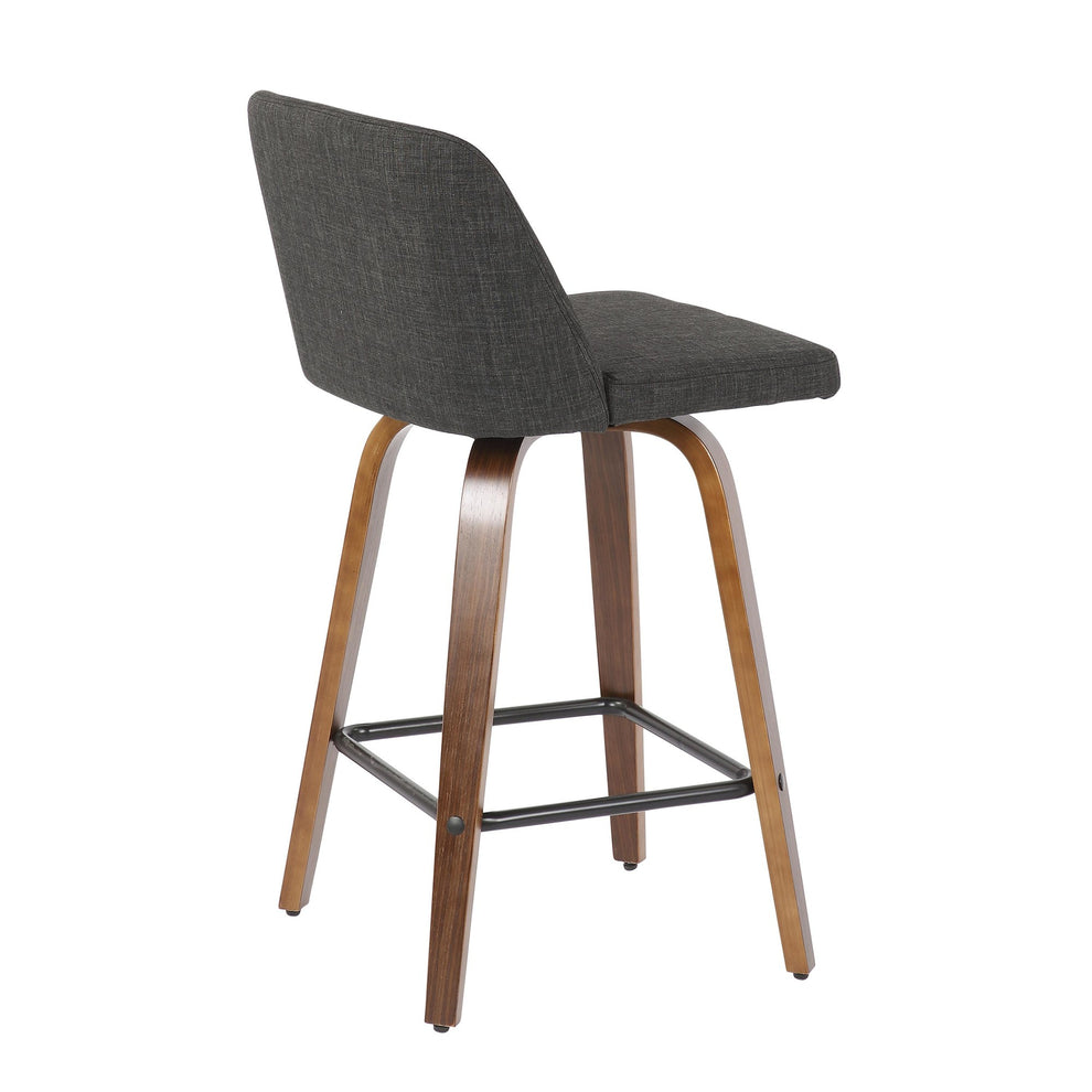 Toriano Mid-Century Modern Counter Stool in Walnut and Blue Fabric By LumiSource - Set of 2 | Counter Stools | Modishstore - 19