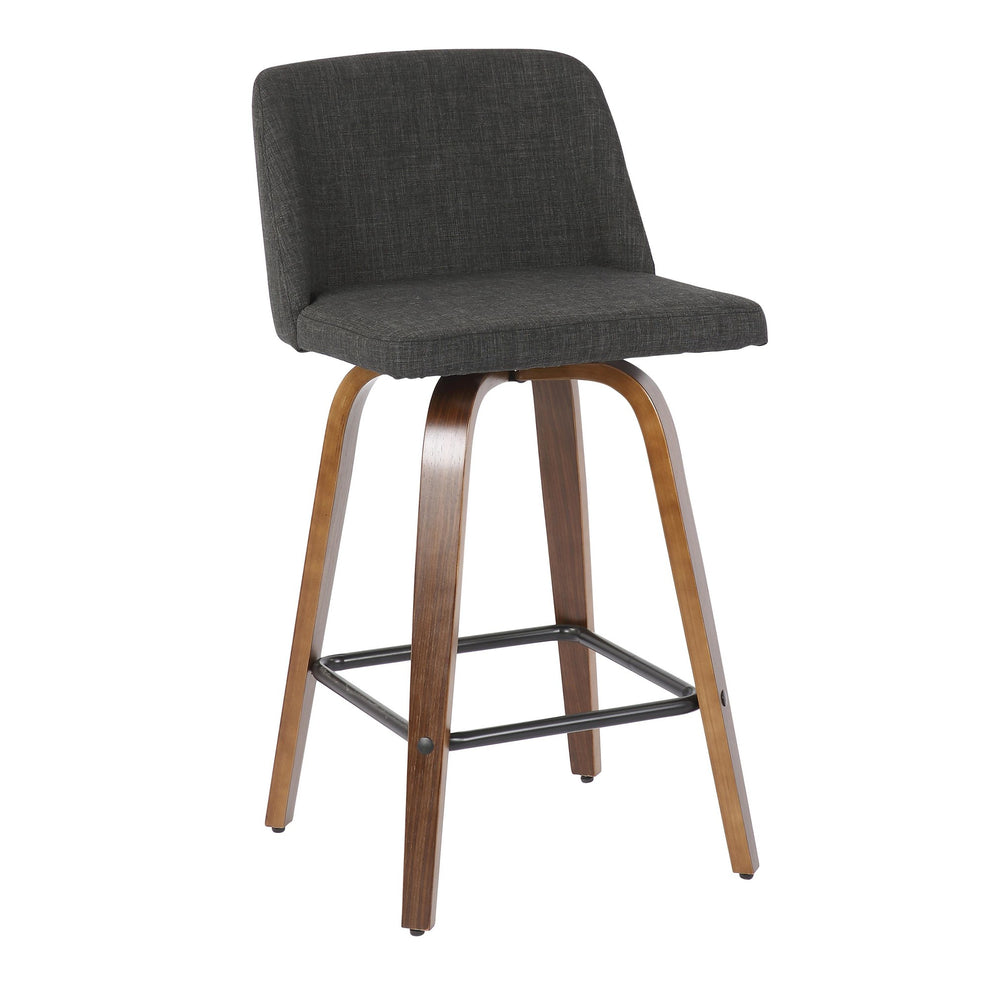 Toriano Mid-Century Modern Counter Stool in Walnut and Blue Fabric By LumiSource - Set of 2 | Counter Stools | Modishstore - 17