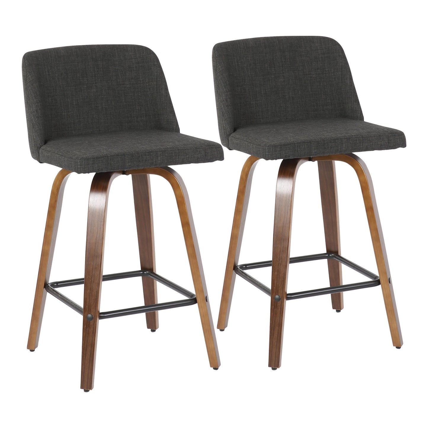Toriano Mid-Century Modern Counter Stool in Walnut and Blue Fabric By LumiSource - Set of 2 | Counter Stools | Modishstore - 10