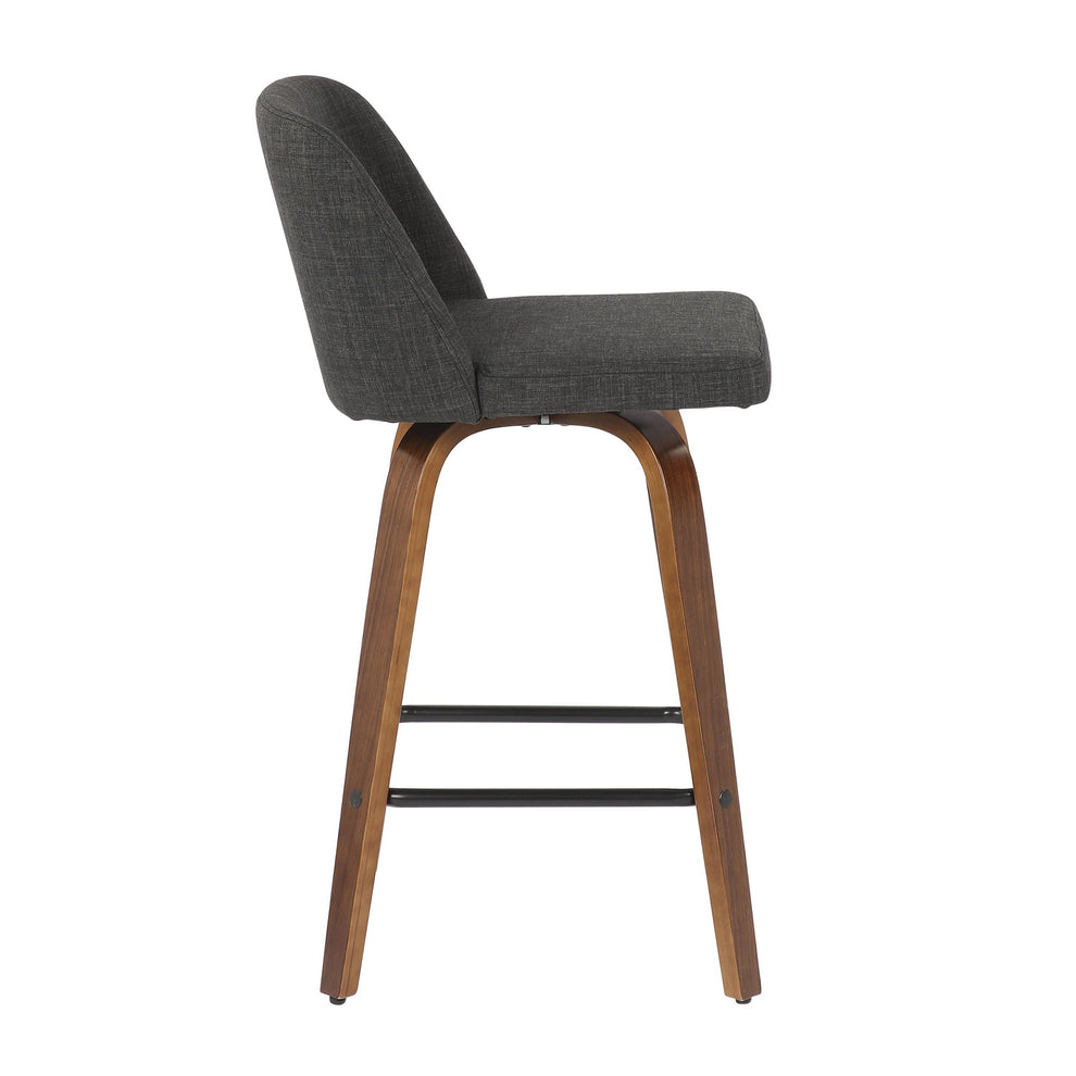 Toriano Mid-Century Modern Counter Stool in Walnut and Blue Fabric By LumiSource - Set of 2 | Counter Stools | Modishstore - 18