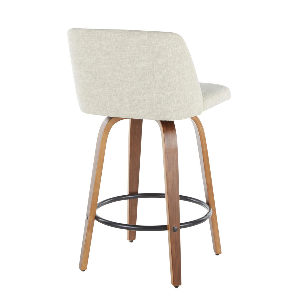 Toriano Mid-Century Modern Counter Stool in Walnut and Blue Fabric By LumiSource - Set of 2 | Counter Stools | Modishstore - 30