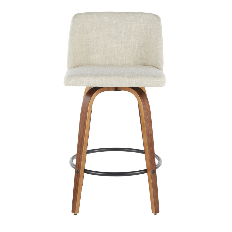 Toriano Mid-Century Modern Counter Stool in Walnut and Blue Fabric By LumiSource - Set of 2 | Counter Stools | Modishstore - 23