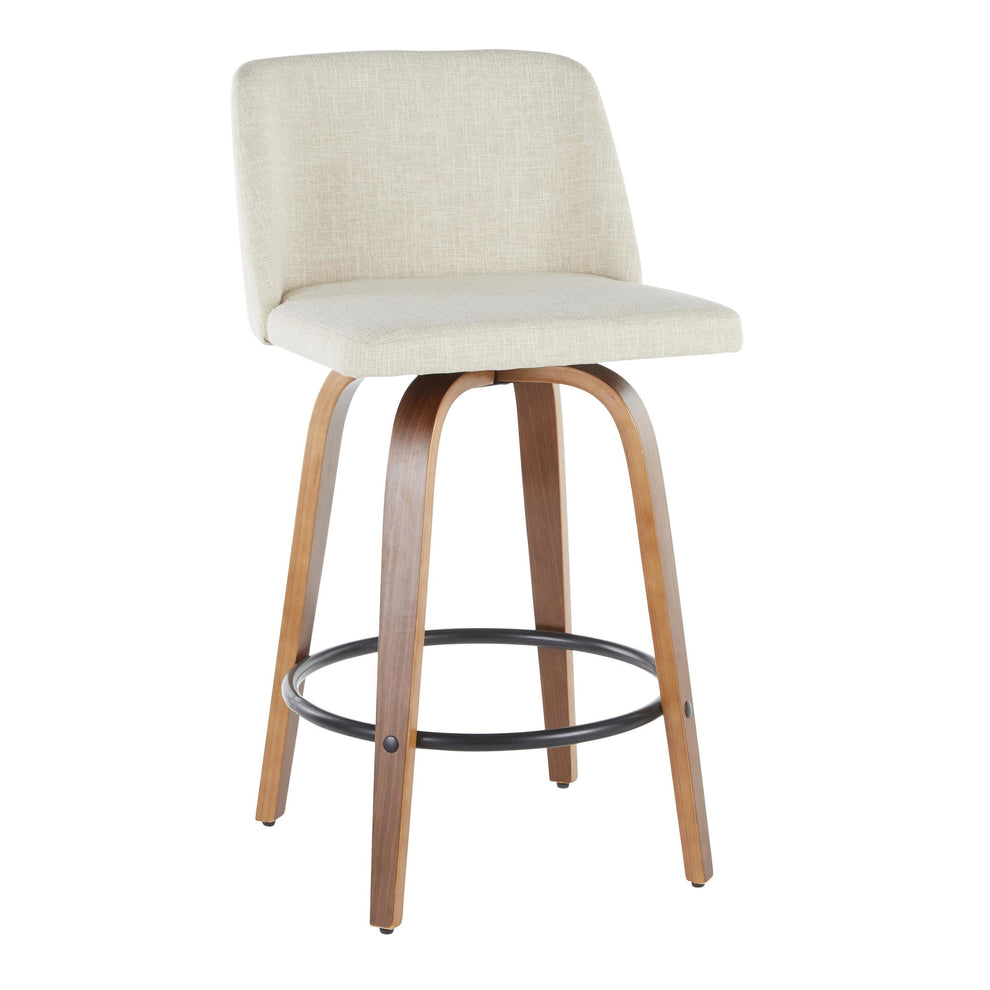 Toriano Mid-Century Modern Counter Stool in Walnut and Blue Fabric By LumiSource - Set of 2 | Counter Stools | Modishstore - 28