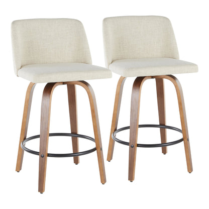 Toriano Mid-Century Modern Counter Stool in Walnut and Blue Fabric By LumiSource - Set of 2 | Counter Stools | Modishstore - 22