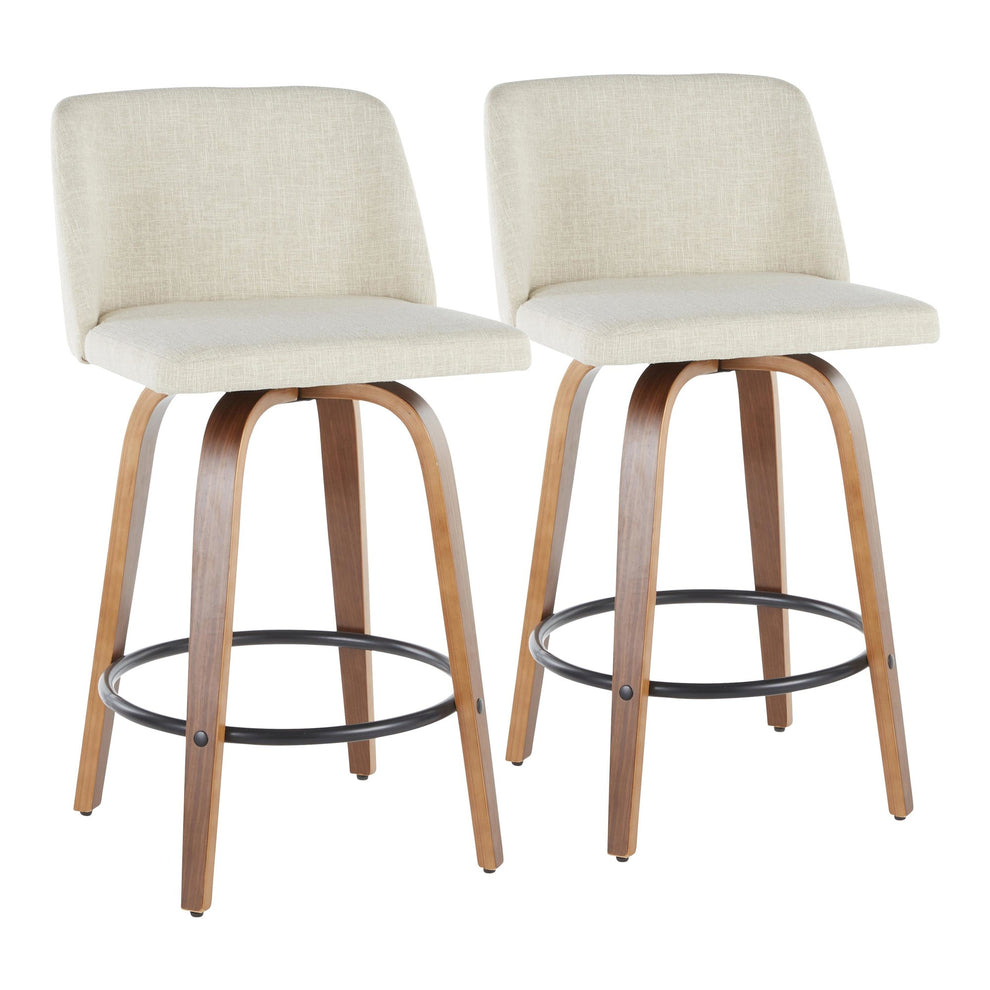 Toriano Mid-Century Modern Counter Stool in Walnut and Blue Fabric By LumiSource - Set of 2 | Counter Stools | Modishstore - 22