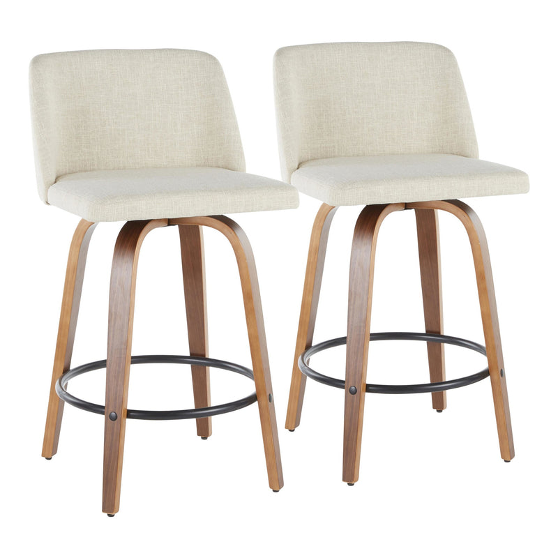 Toriano Mid-Century Modern Counter Stool in Walnut and Blue Fabric By LumiSource - Set of 2 | Counter Stools | Modishstore - 22