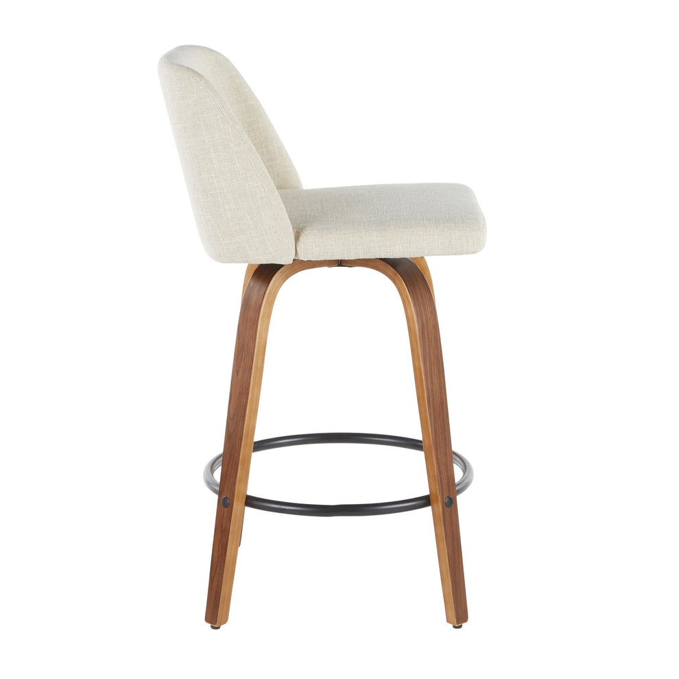 Toriano Mid-Century Modern Counter Stool in Walnut and Blue Fabric By LumiSource - Set of 2 | Counter Stools | Modishstore - 29