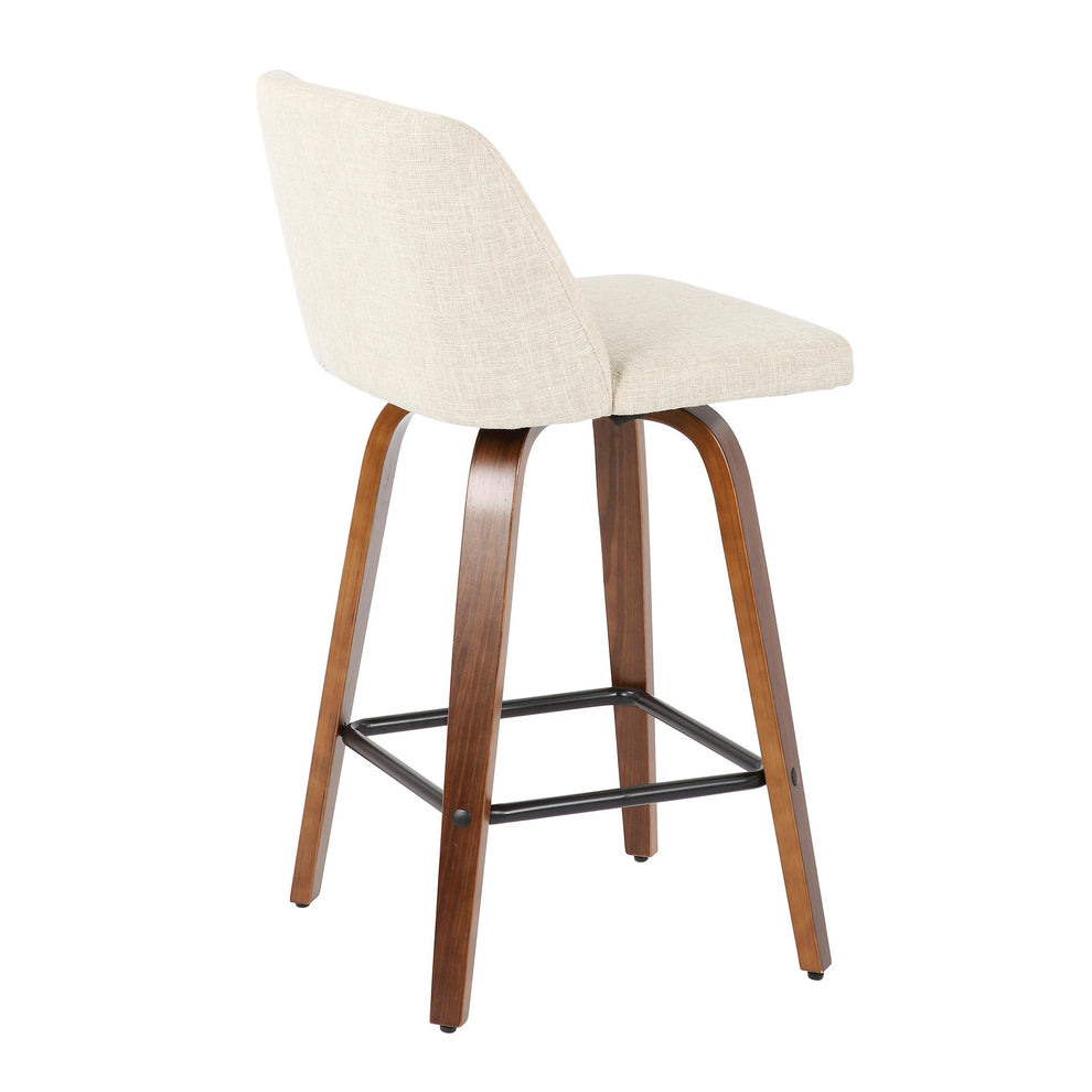 Toriano Mid-Century Modern Counter Stool in Walnut and Blue Fabric By LumiSource - Set of 2 | Counter Stools | Modishstore - 30