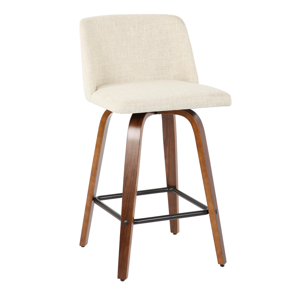 Toriano Mid-Century Modern Counter Stool in Walnut and Blue Fabric By LumiSource - Set of 2 | Counter Stools | Modishstore - 28