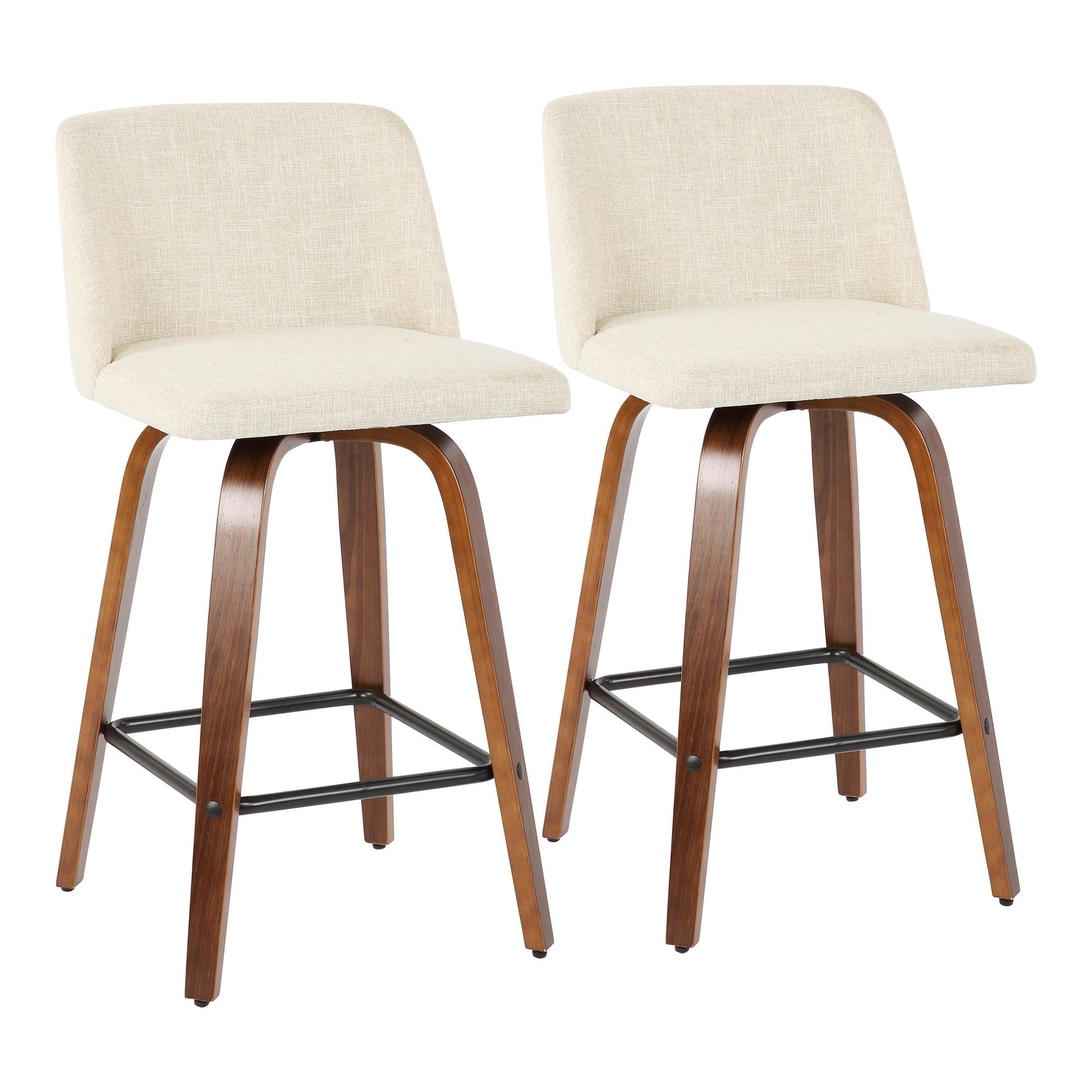 Toriano Mid-Century Modern Counter Stool in Walnut and Blue Fabric By LumiSource - Set of 2 | Counter Stools | Modishstore - 21