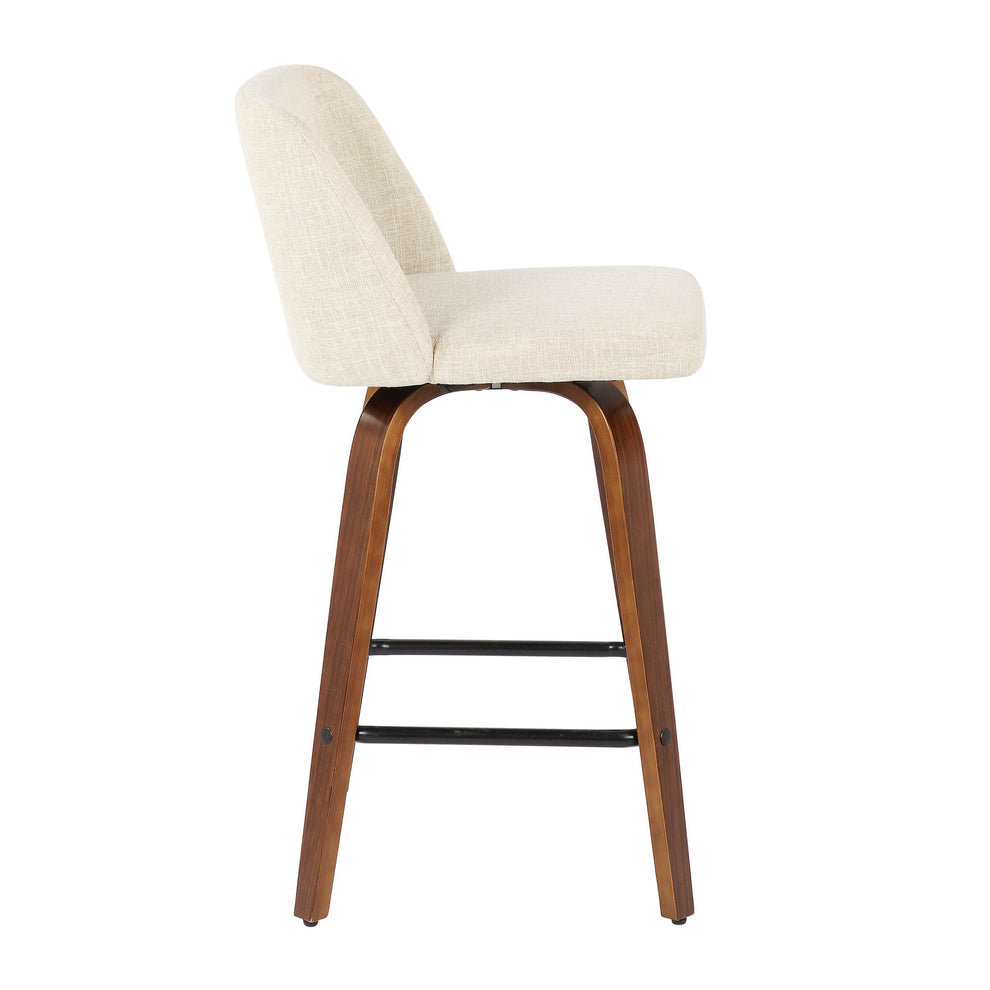 Toriano Mid-Century Modern Counter Stool in Walnut and Blue Fabric By LumiSource - Set of 2 | Counter Stools | Modishstore - 29