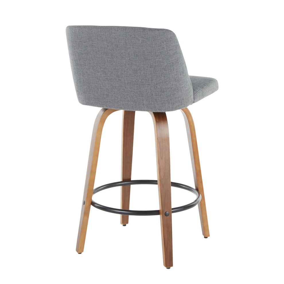 Toriano Mid-Century Modern Counter Stool in Walnut and Blue Fabric By LumiSource - Set of 2 | Counter Stools | Modishstore - 41
