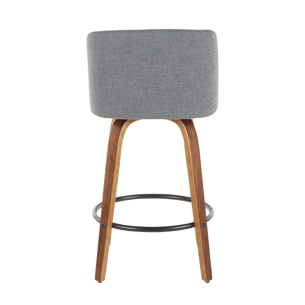 Toriano Mid-Century Modern Counter Stool in Walnut and Blue Fabric By LumiSource - Set of 2 | Counter Stools | Modishstore - 42