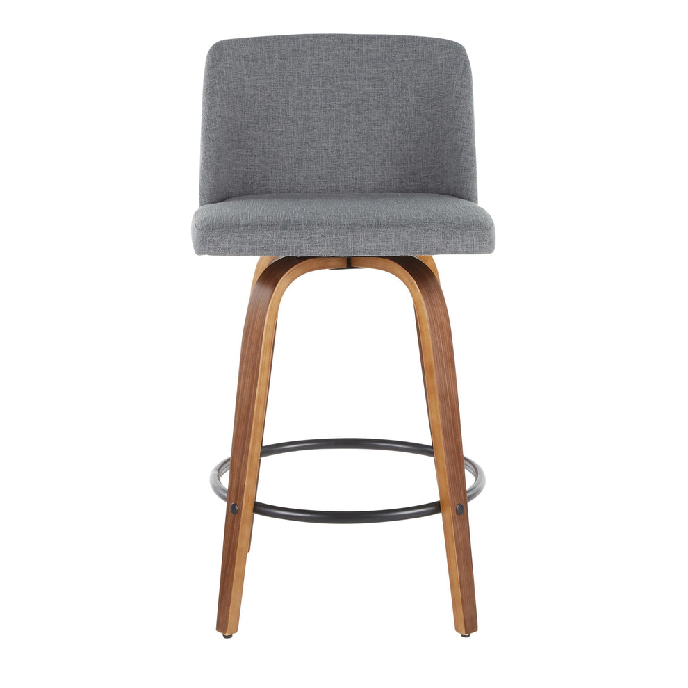 Toriano Mid-Century Modern Counter Stool in Walnut and Blue Fabric By LumiSource - Set of 2 | Counter Stools | Modishstore - 33
