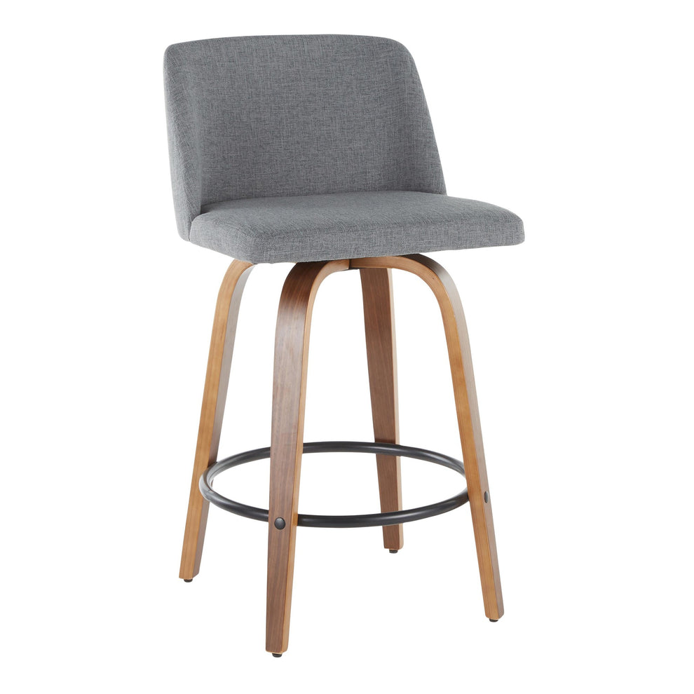 Toriano Mid-Century Modern Counter Stool in Walnut and Blue Fabric By LumiSource - Set of 2 | Counter Stools | Modishstore - 39