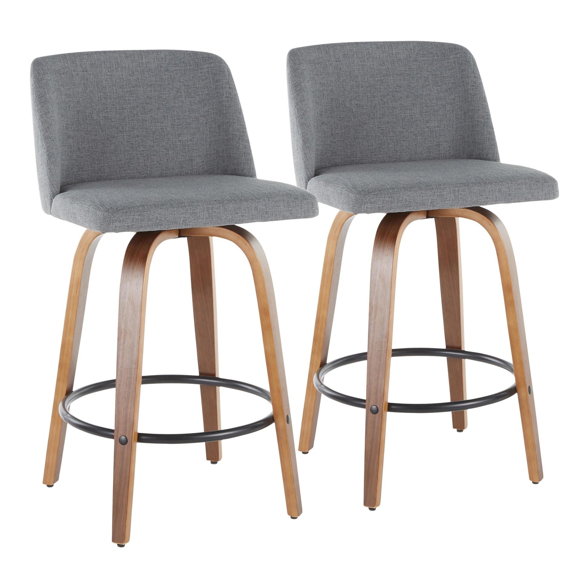 Toriano Mid-Century Modern Counter Stool in Walnut and Blue Fabric By LumiSource - Set of 2 | Counter Stools | Modishstore - 32