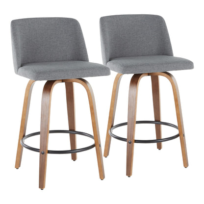 Toriano Mid-Century Modern Counter Stool in Walnut and Blue Fabric By LumiSource - Set of 2 | Counter Stools | Modishstore - 32
