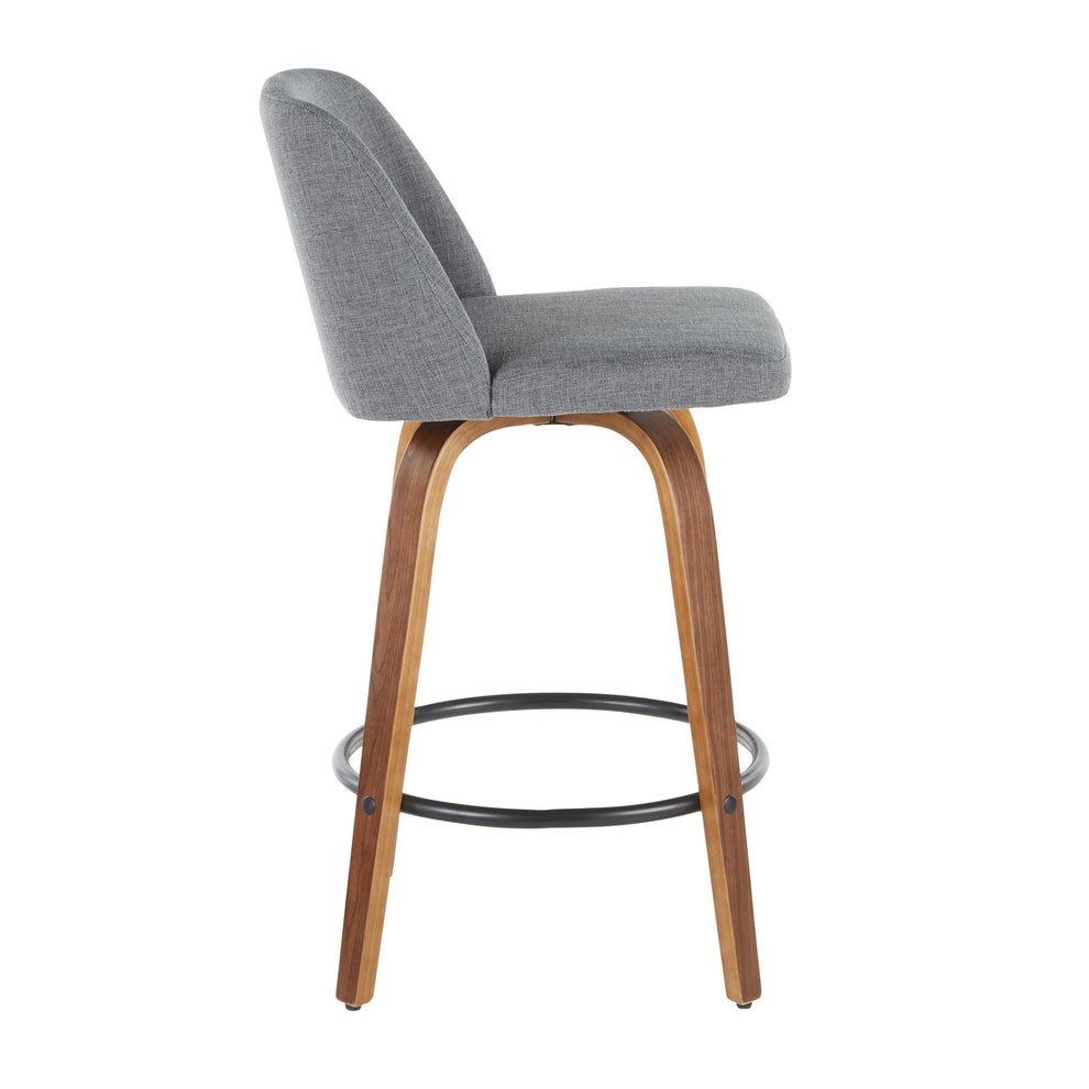 Toriano Mid-Century Modern Counter Stool in Walnut and Blue Fabric By LumiSource - Set of 2 | Counter Stools | Modishstore - 40