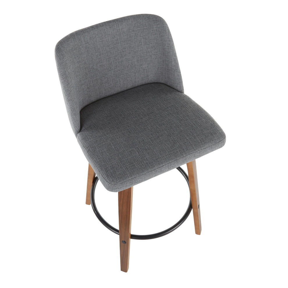 Toriano Mid-Century Modern Counter Stool in Walnut and Blue Fabric By LumiSource - Set of 2 | Counter Stools | Modishstore - 34